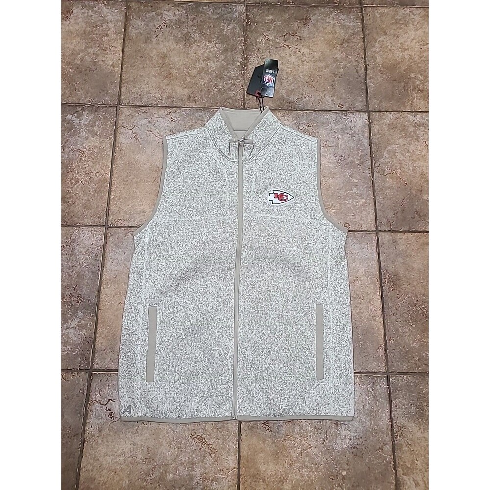 KC NFL Men’s Antigua Heather Oatmeal Vest Full Zip Size M NWT